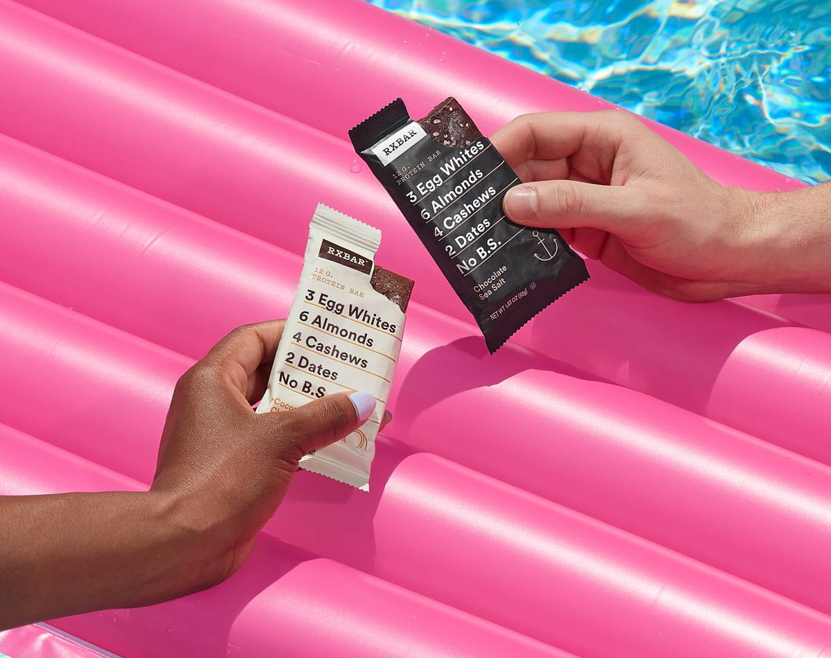 RX Bars on a pool floaty background