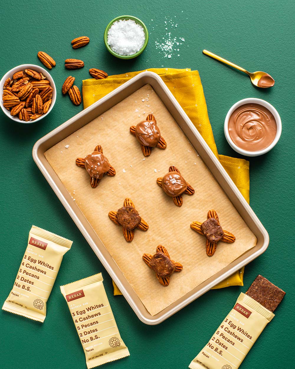 Chocolate pecan protein turtle recipe shown on a plate
