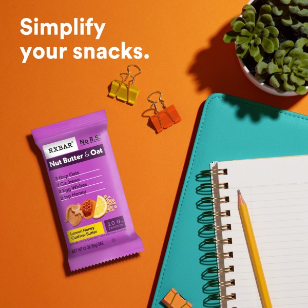 The new Lemon Honsy Cashew Butter bar on a school desk.